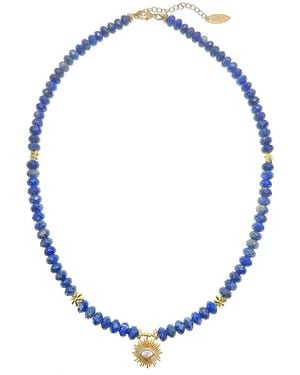Farra Dainty Lapis With Evil Eye Pendant Necklace - Blue
