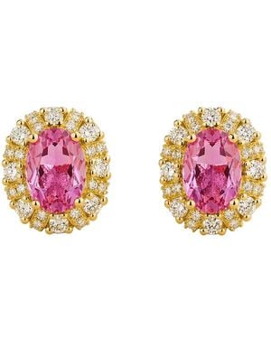 Juvetti Viva Oval Sapphire Halo Stud Earrings With Diamond Accents - Pink