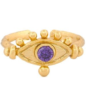 Ebru Jewelry Mystic Amethyst Evil Eye Adjustable Band Ring - Metallic