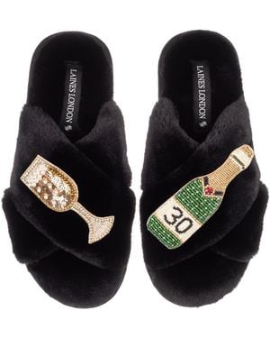 Laines London Classic Laines Slippers With Champagne & Glass 30Th Birthday Brooches - Black