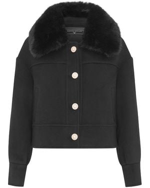Hortons England Cropped Wool-Cashmere Jacket with Fur Collar - Black