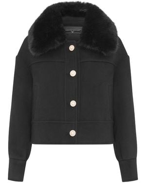 Hortons England Cropped Wool-Cashmere Jacket with Fur Collar - Black