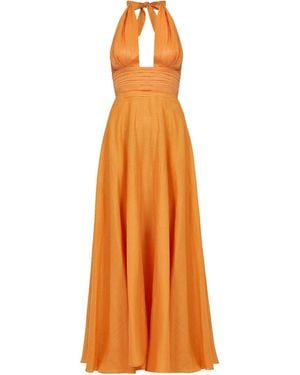 Avenue 8 Draped Halter Neck Linen Maxi Dress - Orange