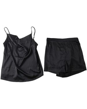 Soft Strokes Silk Pure Mulberry Silk Cowl Neck Camisole And High Waist Shorts Set - Black
