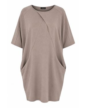 Conquista Camel Cocoon Dress With Front Drape Detail - Natural