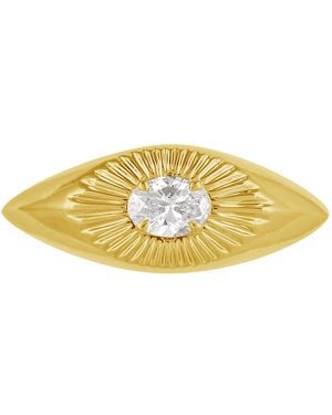 Artisan Round Diamond Sunburst Signet Ring - Yellow