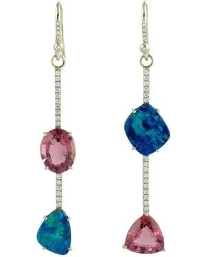 Artisan Tourmaline, Opal & Diamond Drop Earrings - Blue