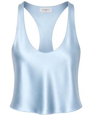 Lily Rou Sky Racer-Back Silk Tank Top - Blue