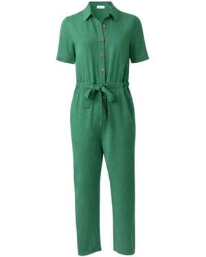Louche Justin Linen Mix Short Sleeve Jumpsuit - Green