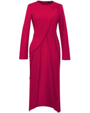 Smart and Joy Asymmetric Structural Lines Dress - Red