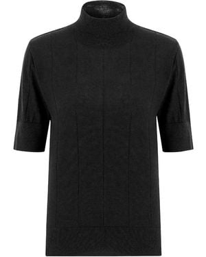 Peraluna Betty High Neck Short Sleeve Knitwear Fine Blouse - Black