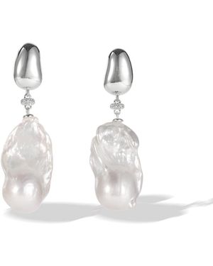 Classicharms Doris Sterling Large Natural Baroque Pearl Drop Earrings - White