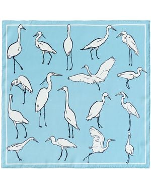 Lost Pattern Little Egret Silk Pocket Square - Blue