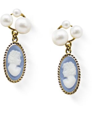 Vintouch Italy Lilith Sky Cameo Stud Earrings With Pearls - Blue
