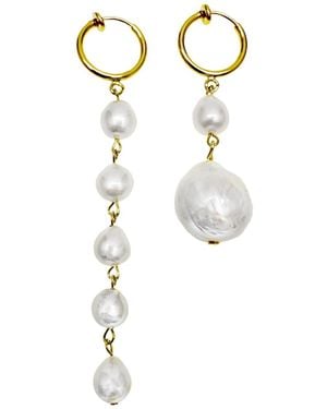 Farra Asymmetric Baroque Pearls Dangle Clip-On Earrings - Metallic