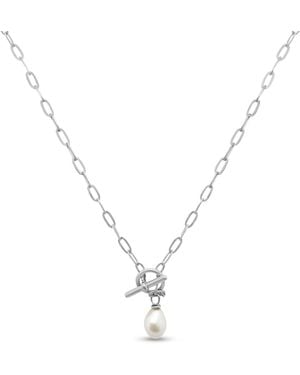 Clemence Wren T-Bar Paperclip Freshwater Pearl Necklace - Metallic