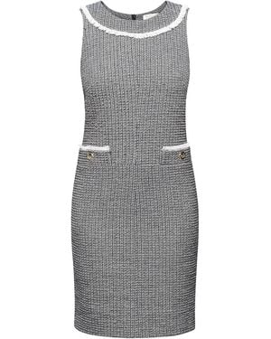 Rumour London Emilia Checked Cotton Tweed Dress With Fringed Neckline Detail - Grey