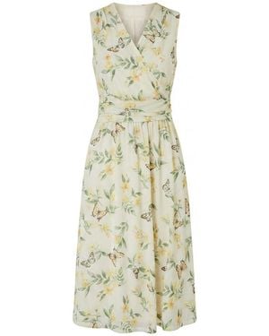 Yumi' Floral Print Mesh Stretch Midi Dress With Pockets - Metallic