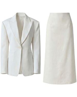 BLUZAT Suit With Tailored Blazer And Midi Skirt - White