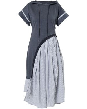 Metamorph Asymmetric Hooded Dress With Short Sleeves - Blue