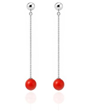 Unaloe Sterling Coral Drop Earrings – Contemporary Minimalist Chain Designer Jewellery - Red
