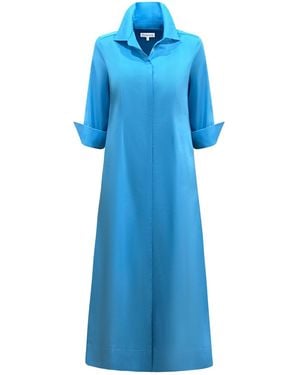 Perlavera Coral Three Quarter Sleeve Length Slim Fit Maxi Dress - Blue