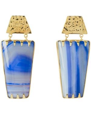 YAA YAA LONDON Blue Lavender Determination Gold Gemstone Earrings