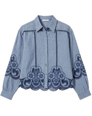 LAtelier London Laser-Cut Embroidered Cotton Shirt - Blue