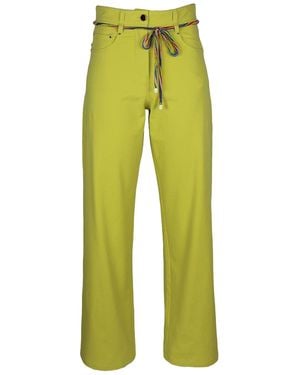 Lalipop Design Wide-Leg Lime- Cotton Trousers With Detachable Colourful Cord Belt - Green