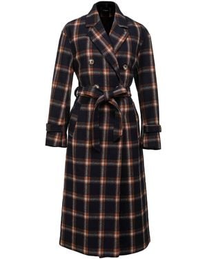 Smart and Joy Double Breasted Checks Coat - Black