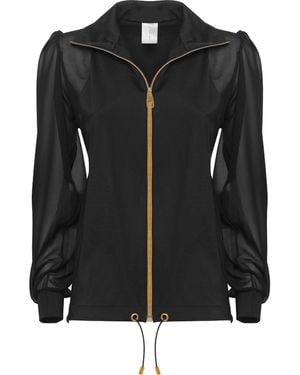 ANTONINIAS Elegant Panacea Tracksuit Jacket With Golden Details And Chiffon Sleeves - Black