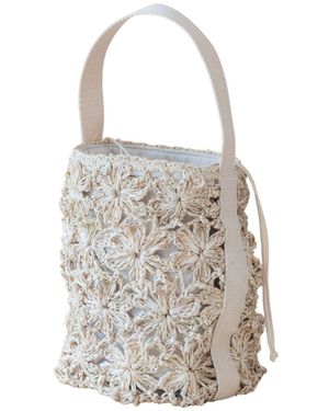 LIKHÂ Neutrals Handwoven Raffia Bucket Bag – Flower Weave - White