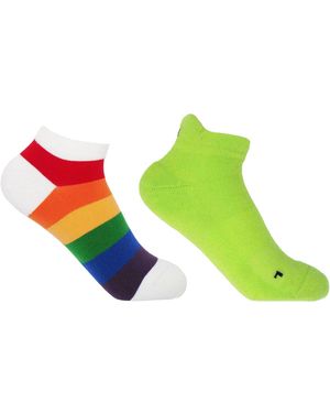 Peper Harow - Made in England Block Stripe & Neon Organic Trainer Socks Bundle - Green