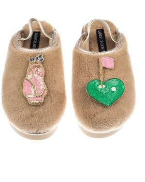 Laines London Neutrals Flatform Cloud Closed Toe Slippers With Golf Lover Brooches - Green