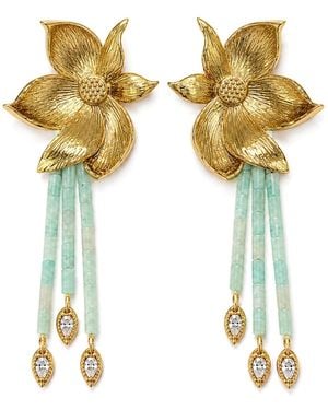 Aurozia Lotus Within Plated Detachable Blooming Lotus Drop Amazonite Tassel Earrings - Yellow