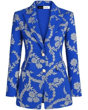Richa Sharma Luxury Royal Brocade Blazer With Embroidery - Blue