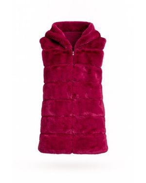 Tantra Spain Sl Fur Vest With Hood And Zipper Closure, Fucsia - Red