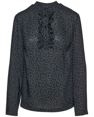 Conquista Polka Dot Blouse With Ruffle Detail - Black