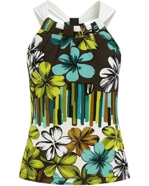 Conquista Floral Halter-Neck Printed Top - Green