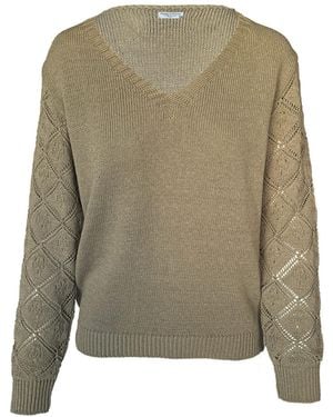 Haris Cotton Knit Sweater With Embroidered Sleeves Sage - Green
