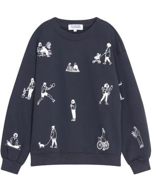 London Atelier Byproduct Premium Heavyweight Jumper With People Embroidery - Blue