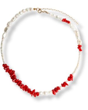 Daniela Janette Agate Chip & Freshwater Pearl Necklace - Red