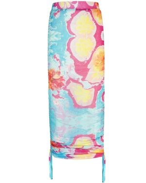 No'design Sheer Midi Skirt With Side Ruched Detail - White