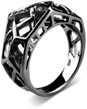 Bellus Domina Rhodium Plated Crossover Topaz Ring - Black