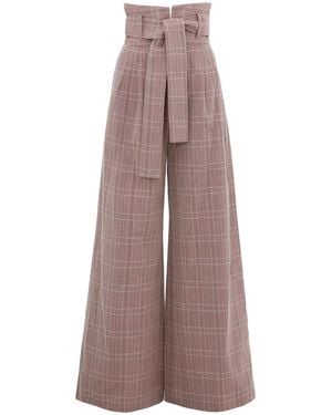 Julia Allert High Waist Long Wide Leg Pants Warm Taupe With Grid - Brown