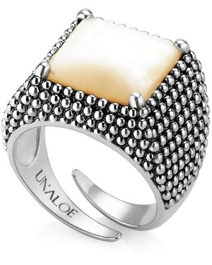 Unaloe Adjustable Square Ring Sterling With Mother Of Pearl - White
