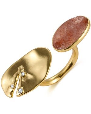 Rare Matters Jewelry Floating Stone Strawberry Quartz Huggie Ring - Brown