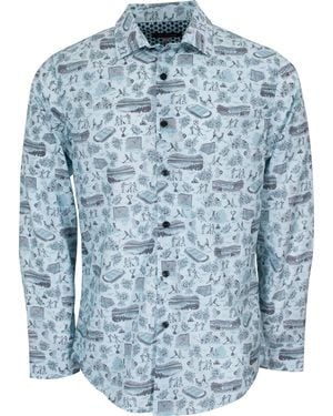 lords of harlech Nigel Soccer Toile Shirt In Nile - Blue