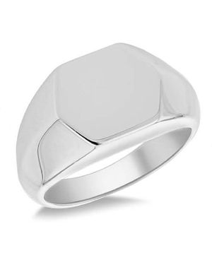 Posh Totty Designs Sterling Silver Unisex Hexagon Signet Ring - White