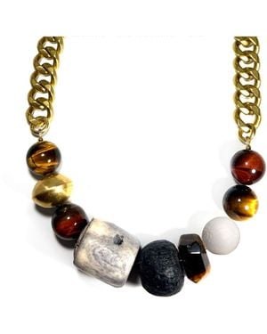 Rachel Nathan Tiger's Eye & Bone Necklace - Black